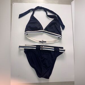 JAG Blue and White Bikini Set EUC Size Medium Buckle Accent Beach Resortwear
